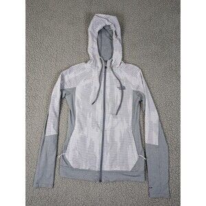 North Face Jacket Womens XS Heather Grey Fleece Hoodie Full Zip Ribbed Sleeve